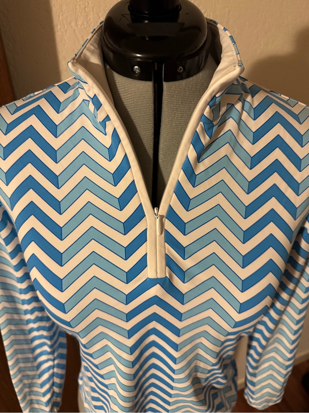 J. McLaughlin Ace Blue & White Chevron Zigzag Print Quarter-Zip Pullover - Picture 3 of 5